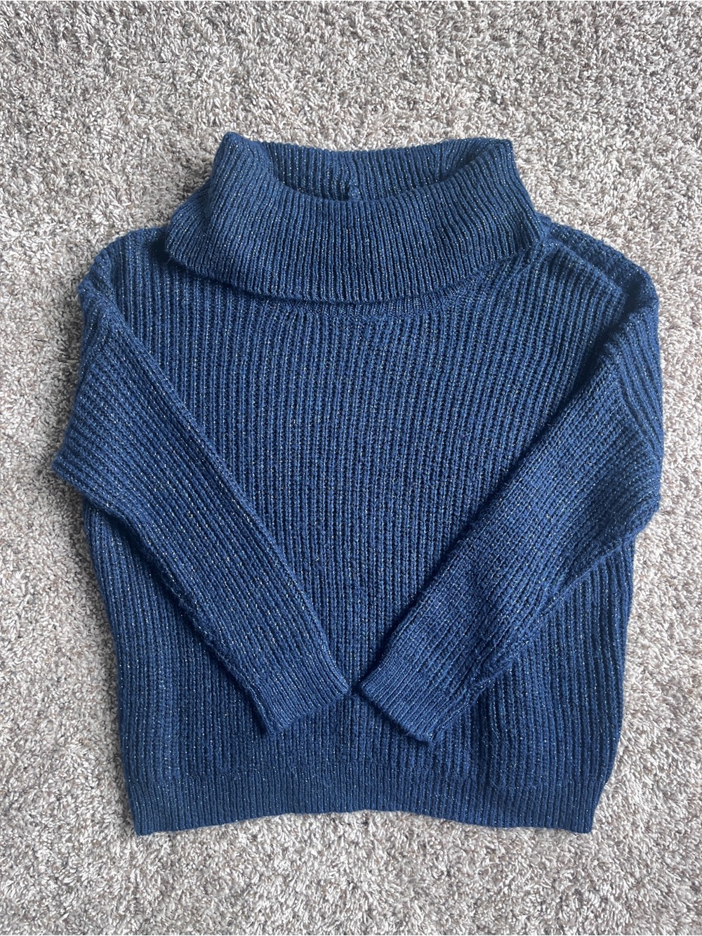 a.n.a Metallic Blue Ribbed Turtleneck Sweater